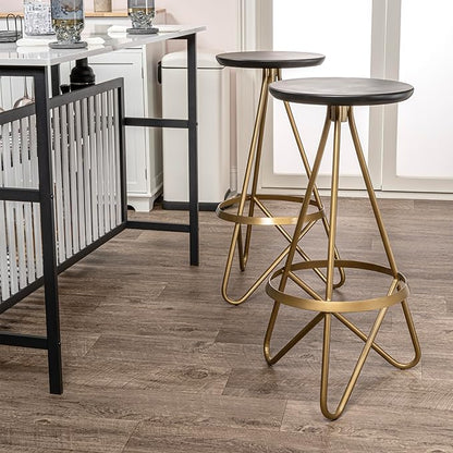 JONATHAN Y BSL1000C Spiroa 30" Modern Industrial Metal Backless Circular Bar Stool for Home, Kitchen, Dining Room, Workspaces, Cafes and Resturants, Black Seat with Gold Frame