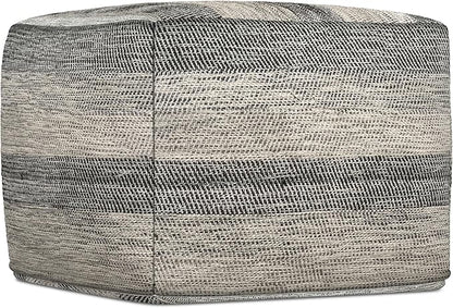 SIMPLIHOME Clay Boho Square Pouf in Grey Melange Cotton for the Living Room, Bedroom and Kids Room