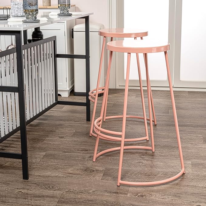 JONATHAN Y BSL1001C Hula 28.75" Modern Designer Iron Curved Backless Bar Stool for Home, Kitchen, Dining Room, Workspaces, Cafes and Resturants, Pink Frame