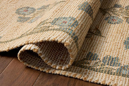Loloi Chris Loves Julia Rue Collection RUE-04 Moss/Blue 5'-0" x 7'-6" Area Rug Jute Neutral Floral Living Room Bedroom Rug