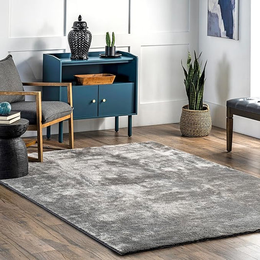 nuLOOM 6' Square Cozy Plush Area Rug, Machine Washable, Non-Slip, Soft Fluffy Shag Carpet for Living Room Bedroom Kids Room Nursery Home Decor, Loni Grey