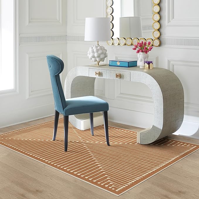 RUGGABLE x Jonathan Adler Machine Washable Modern Area Rug – Inkdrop Copper 4x6, Stain-Resistant, Non-Slip – Medium Rugs for Living Room, Bedroom, Hallway, Entryway & Office–with Standard Pad
