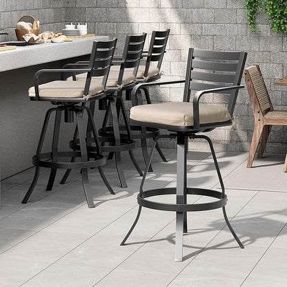 Pellebant 29.5" Outdoor Bar Stools Set of 8, Aluminum Swivel Patio Bar Height Stools with Footrest & Backrest,Rust-Proof Patio Stool Chairs for Deck Lawn Garden,Beige