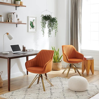 Zouron Mid Century Modern Swivel Accent Chair with Gold Metal Legs, Upholstered Swivel Chair No Wheels, Side Accent Arm Chair Vanity Chair for Small Space Home Office Living Room Bedroom, Cinnamon