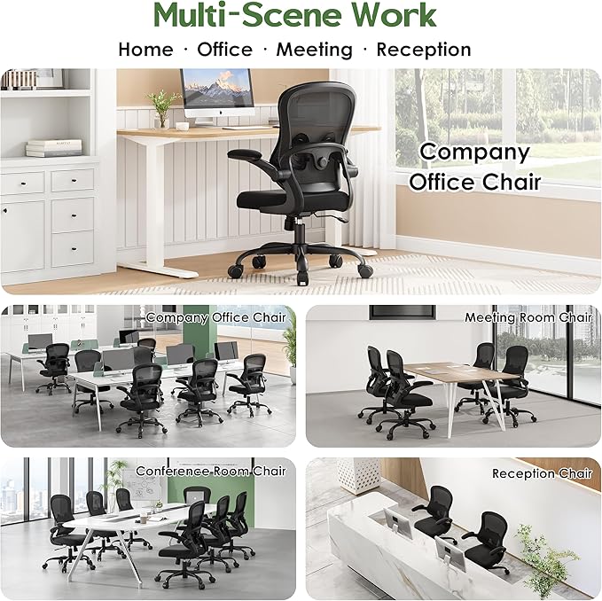 Office Chair Ergonomic Desk Chair - Mesh Comfy Home Desk Office Chairs with Wheels Adjustable Lumbar Support Flip up Armrest Executive Rolling Swivel Teacher Task Computer Chair Black