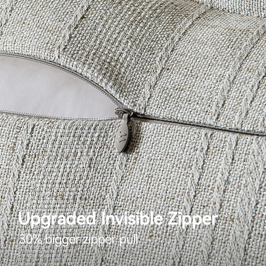 a moment Linen Pillow Covers Set of 2,Boho Farmhouse Throw Pillowcases Neutral Textured Decorative Covers for Couch Sofa, Soft Linen Blend Accent Case Cushion Living Room Home Decor 22"x22"Light Grey