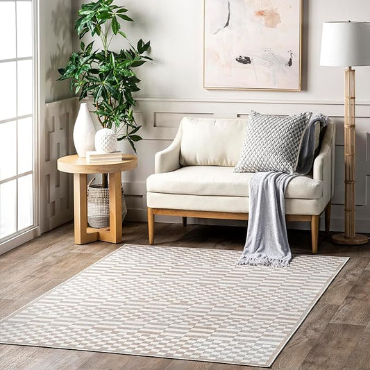 nuLOOM Nikita Faded Geometric Machine Washable Area Rug - 2x6 Machine Washable Runner Rug Contemporary Beige/Tans & Ivories Rugs for Living Room Bedroom Dining Room Entryway Hallway Kitchen