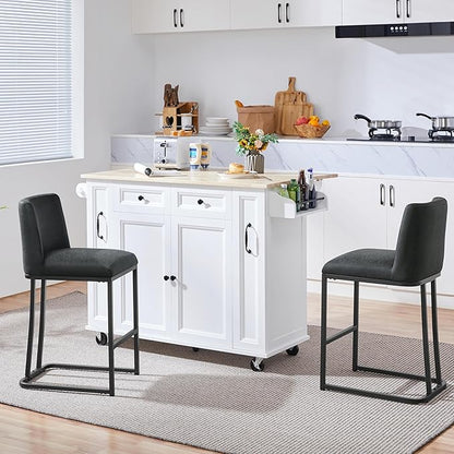 Yaheetech Bar Stools Set of 2, Counter Height Kitchen Stools 24'' Modern Leather Upholstered Bar Chairs with Back and Metal Legs for Kitchen Counter, Dark Gray
