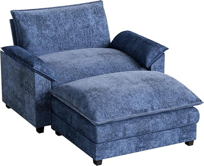 Homall 40" Modular Sectional Sofa, Single Sofa Couch with Reversible Ottoman, DIY Combination Chenille Deep 1-Seat Cloud Couch for Living Room, Apartment (Dark Blue, Single Sofa Chair)