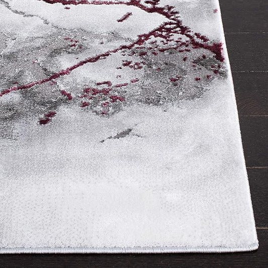 SAFAVIEH Craft Collection Area Rug - 6'7" Square, Grey & Wine, Modern Abstract Design, Non-Shedding & Easy Care, Ideal for High Traffic Areas in Living Room, Bedroom (CFT877S)