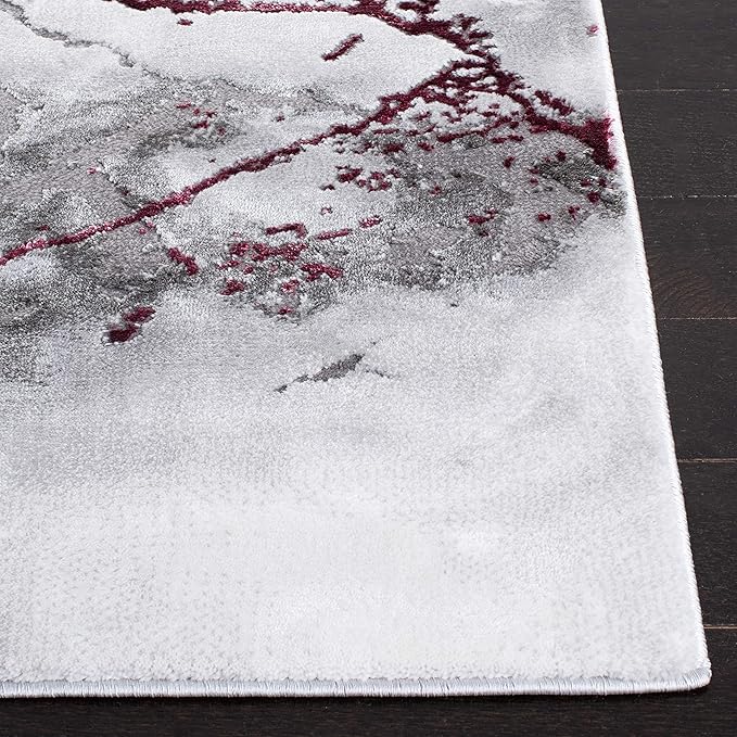 SAFAVIEH Craft Collection Area Rug - 5'3" Square, Grey & Wine, Modern Abstract Design, Non-Shedding & Easy Care, Ideal for High Traffic Areas in Living Room, Bedroom (CFT877S)