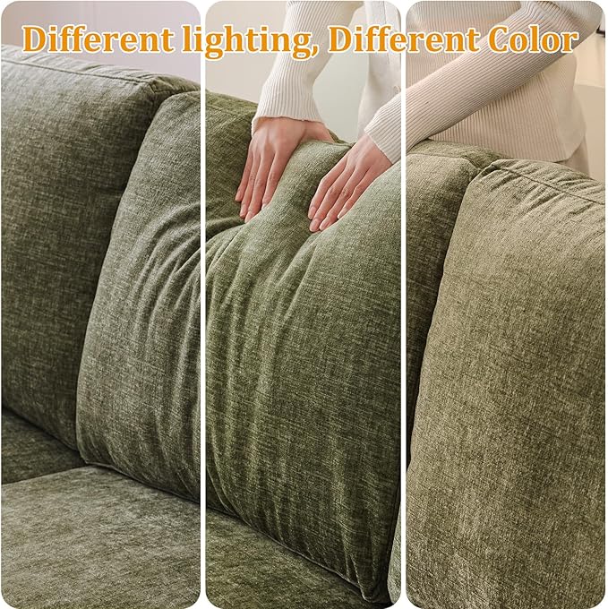 85'' L Shaped Couch with Armrest Organizer,3 Seats Sofas with Storage Ottoman,Comfy Sectional Sofa with Thick Cushion,Chenille Sectional Couches for Living Room,Bedroom,Apartment,Green