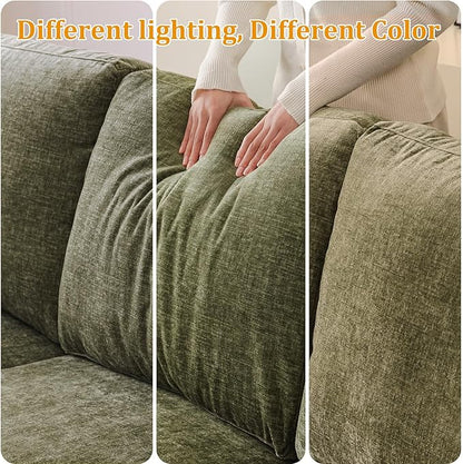 85'' L Shaped Couch with Armrest Organizer,3 Seats Sofas with Storage Ottoman,Comfy Sectional Sofa with Thick Cushion,Chenille Sectional Couches for Living Room,Bedroom,Apartment,Green