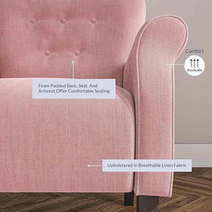 BELLEZE Modern Accent Chair, High Back Armchair, Upholstered Wingback Side Chair, Padded Single Sofa with Wooden Legs for Living Room, Bedroom - Pink