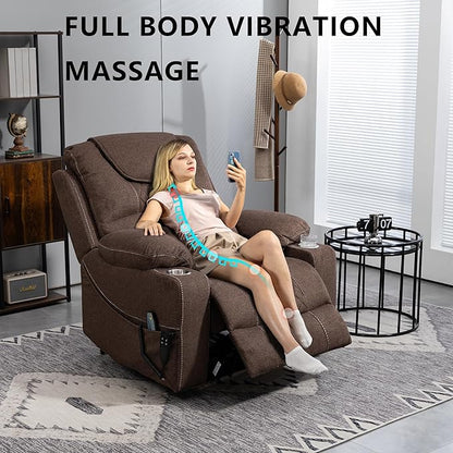 Large Power Lift Recliner Chair Sofa with Massage and Heat for Big and Tall Elderly,Infinite Positions,Dual Motor,Cup Holders,Extended Footrest,Velvet Home Theater Seat