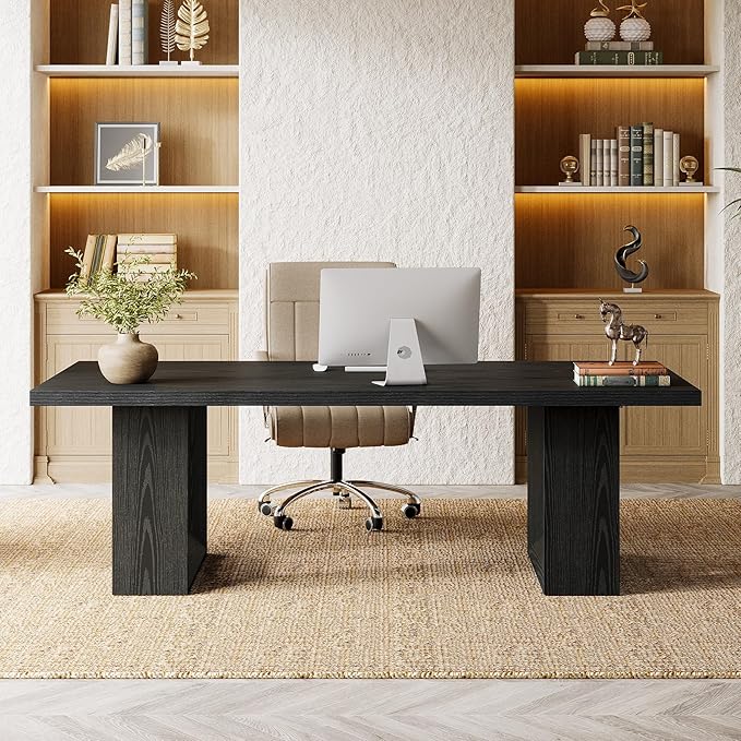 Tribesigns Home Office Desk, 62.99" Large Farmhouse Executive Desk, Computer Table for Office, Conference Room, Study Room (Black)