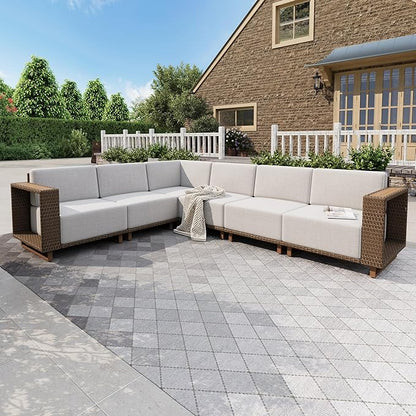 HERA'S HOUSE All Weather Patio Conversation Set，4 Pieces Patio Furniture Set, Sectional Outdoor Rattan Wicker Sofa with 5.3" Widened Armrest, Patio Couch, 10" Ultra Thick Comfy Sponge Cushion