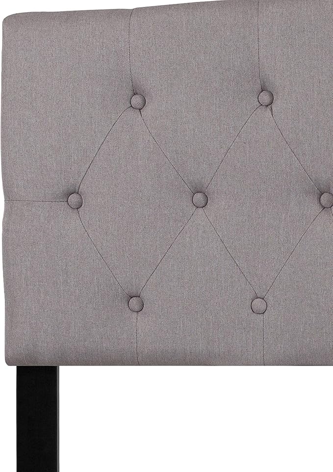 BizChair Arched Button Tufted Queen Size Headboard in Light Gray Fabric