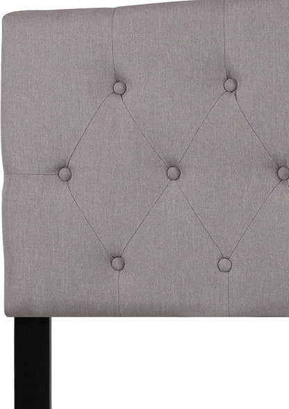 BizChair Arched Button Tufted Queen Size Headboard in Light Gray Fabric