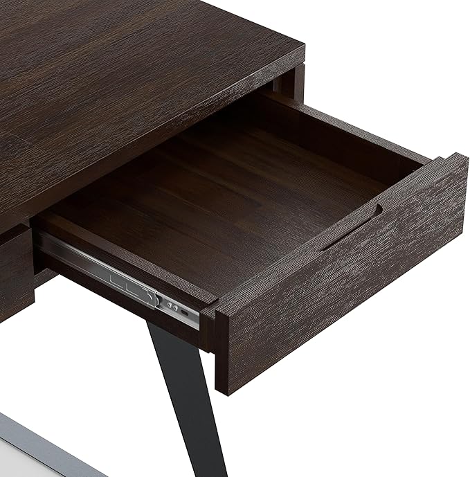 SIMPLIHOME Lowry Desk - 54-Inch Wide Solid Acacia Wood and Metal Writing Desk in Distressed Hickory Brown, Modern Industrial Home Office Computer Table with 2 Drawers and Flip-Down Keyboard Tray