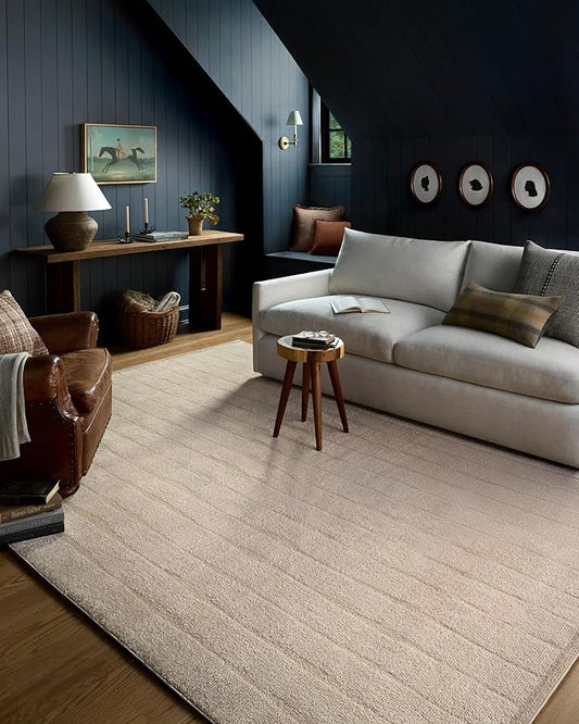 Loloi Chris Loves Julia Calvin Collection CLV-02 Ivory/Oatmeal 2'-7" x 7'-6" Runner Rug Checkered Neutral Soft Living Room Bedroom Carpet
