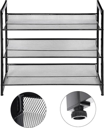 SONGMICS Shoe Rack, 3-Tier Shoe Organizer, Metal Shoe Storage for Garage, Stackable Shoe Shelf, with Adjustable Flat or Angled Shelves, 9-12 Pairs, Ink Black ULMR03B