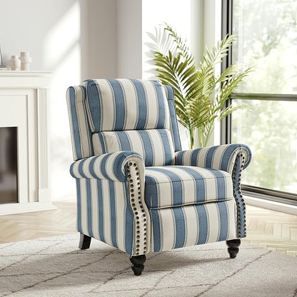 Recliner Chair, Modern Pushback Armchair with Adjustable Backrest & Footrest for Bedroom, Living Room -Navy Blue Stripe,Set of 1