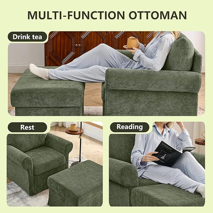 35.82" Accent Chair with Ottoman Upholstered Living Room Chairs for Reading Chair with Chaise Lounge Chairs Indoor, Comfortable Armchair for Bedroom (Green, 35.82")