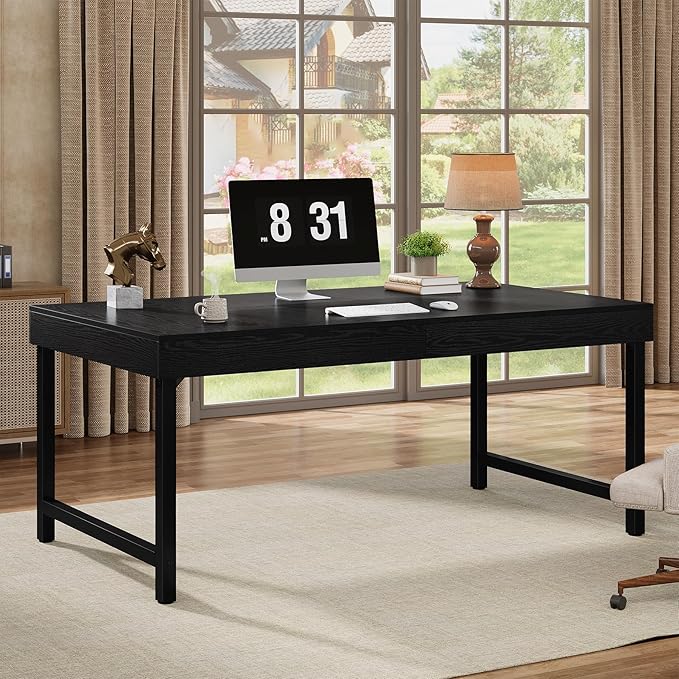 Tribesigns 55" Industrial Executive Desk for Home Office, Rustic Simple Computer Laptop Desk with Strong Metal Legs, Study Writing Table Business Workstation, Small Conference Table Black