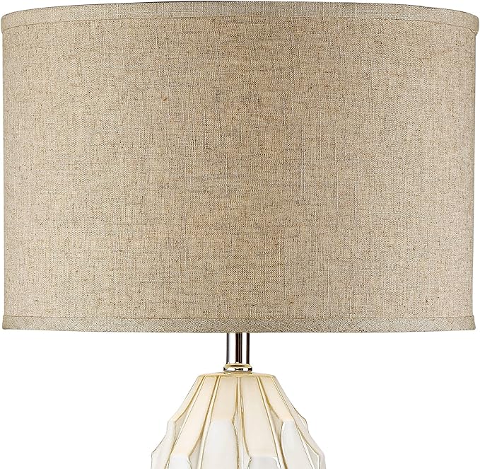 Possini Euro Design Cosgrove 32 3/4" Tall Oval Large Mid Century Modern Coastal End Table Lamps Set of 2 White Ceramic Living Room Bedroom Bedside Nightstand House Beige Shade (Colors May Vary)