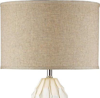 Possini Euro Design Cosgrove 32 3/4" Tall Oval Large Mid Century Modern Coastal End Table Lamps Set of 2 White Ceramic Living Room Bedroom Bedside Nightstand House Beige Shade (Colors May Vary)