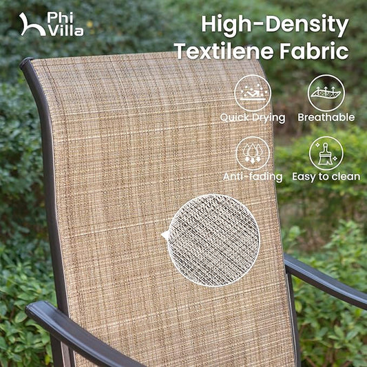 PHI Villa 5 Piece Outdoor Bar Set, Counter Height Patio Bar Bistro Table and Swivel Bar Stools Chairs with All Weather Brown Textilene Fabric for Garden, Yard, Poolside