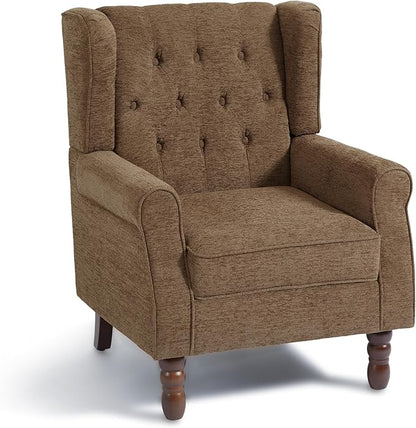 Accent Chair, Upholstered Armchair with Button Tufted High Back & Solid Wood Legs, Comfy Wingback Reading Single Sofa Chair for Small Spaces, Living Room, Bedroom (Brown, Set of 1)