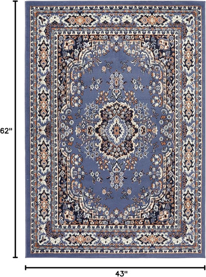 Home Dynamix Premium Sakarya Traditional Medallion Border Area Rug, Country Blue, 3'7"x5'2" Rectangle
