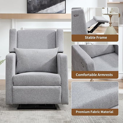 Power Recliner Chair for Adults, Adjustable Home Theater Seating with USB for Living Room, Modern Fabric Reclining - Light Grey