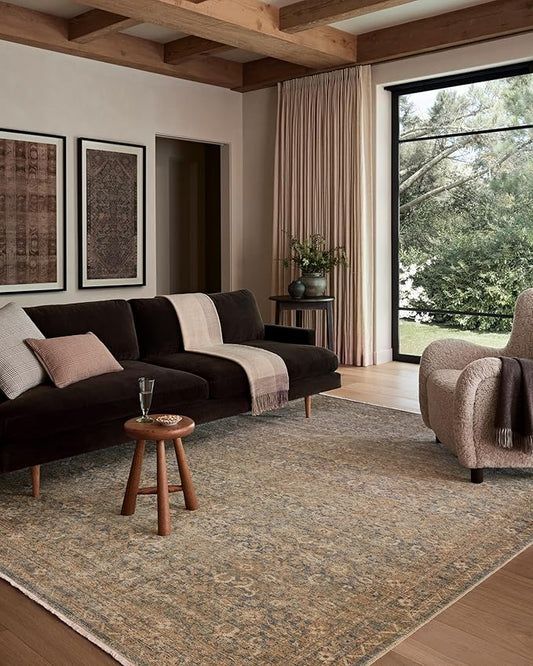 Loloi Amber Lewis Molly Collection MOL-02 Denim/Gold 3'-0" x 5'-0" Low Pile Accent Rug