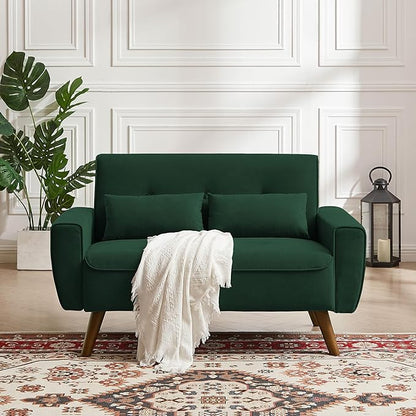 48" Small Loveseat Sofa, Mid Century Modern Love Seat Couch with Back Cushions and Plastic Legs, 2 Seater Couches for Living Room, Bedroom, Small Spaces, Green