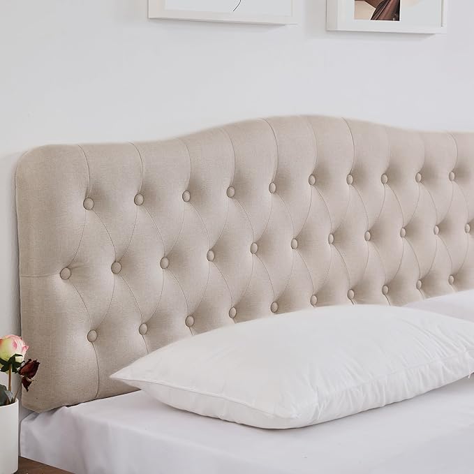 Upholstered Twin Headboard, Button Diamond Tufted Headboards with Adjustable Height and Solid Wood Leg, Linen Fabric Padded Headboard for Twin Size Bed, Mordern Head Board, Beige