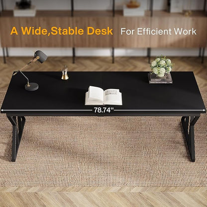 Tribesigns 78.74-Inch Large Executive Desk, Industrial Home Office Computer Desk, Simple Long Writing Study Table Business Furniture (Black)
