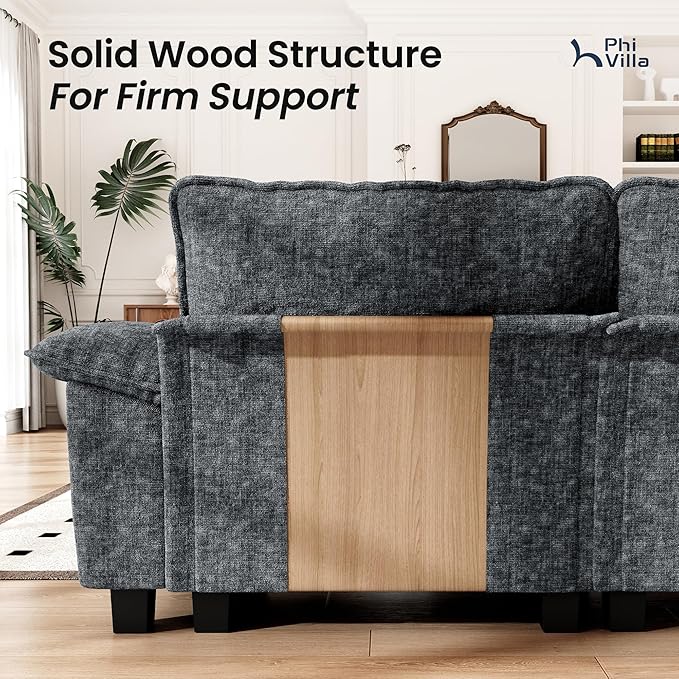 PHI VILLA Modern Modular Couches Sets, 123.6" Cloud Sectional Sofa with Upholstered Deep Seat, 3-Seater Couch for Living Room Small Spaces, Chenille Fabric, Dark Cyan