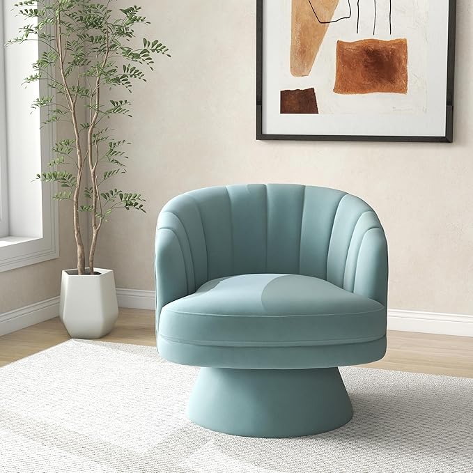 Swivel Accent Chair Set of 2,Upholstered Velvet 360° Swivel Barrel Chair for Living Room Overstuffed Bouncle Reading Chair Round Armchair for Bedroom,Vanity,Office (Blue)
