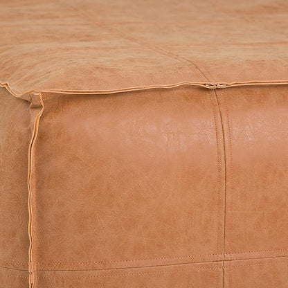 SIMPLIHOME Brody 30-inch Wide Large Square Coffee Table Pouf in Distressed Brown, Vegan Faux Leather Ottoman, Footrest, or Extra Seating for Living Room, Assembled