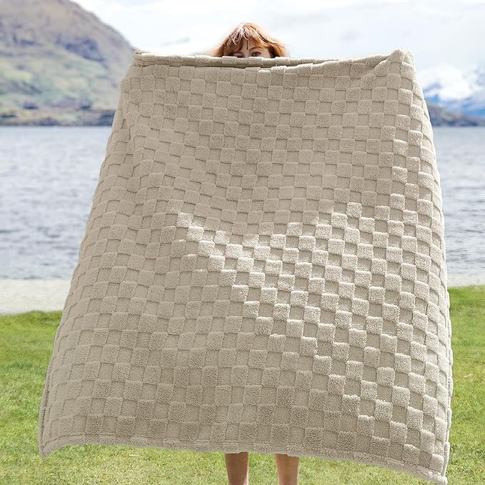 Bedsure GentleSoft Light Brown Throw Blanket for Couch - Checkered Fleece Blankets Gifts for Women Men Girls, Cute Soft Cozy Throw for Bedroom Home Decor Gifts, 50x60 Inches