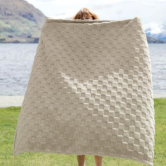 Bedsure GentleSoft Light Brown Throw Blanket for Couch - Checkered Fleece Blankets Gifts for Women Men Girls, Cute Soft Cozy Throw for Bedroom Home Decor Gifts, 50x60 Inches