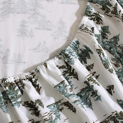 Eddie Bauer - Flannel Sheets Twin Size, Anti-Pilling & Wrinkle Resistant Cotton, Touchably Soft for All-Season Comfort - Bed Sheets with Matching Pillowcase & Fitted Sheet (Snowy Pine Trees Green)