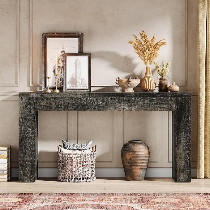 Tribesigns 59-Inch Long Wooden Console Sofa Table Behind The Couch with Vertical Slat Legs for Entrance, Hallway, Entryway, Living Room (Rustic Grey)