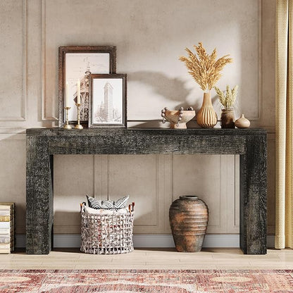 Tribesigns 59-Inch Long Wooden Console Sofa Table Behind The Couch with Vertical Slat Legs for Entrance, Hallway, Entryway, Living Room (Rustic Grey)