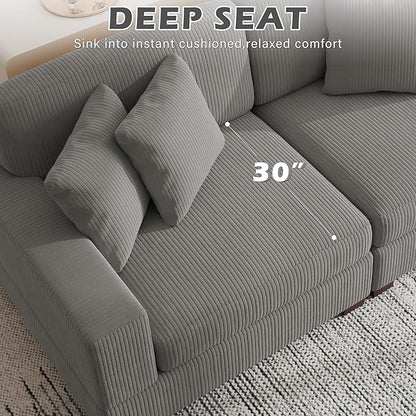 Modular Sectional Couches for Living Room, Modern Loveseat 2-Seater Sofa Couch with Ottoman, Upholstered Couches for Living Room Bedroom, Light Grey