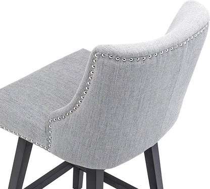 Bar Stool, 26 Inch Upholstered Barstools with 13.8" High Back and Footrest, Swivel Counter Height Barstools for Kitchen Island Home Bar Performance Fabric Gray