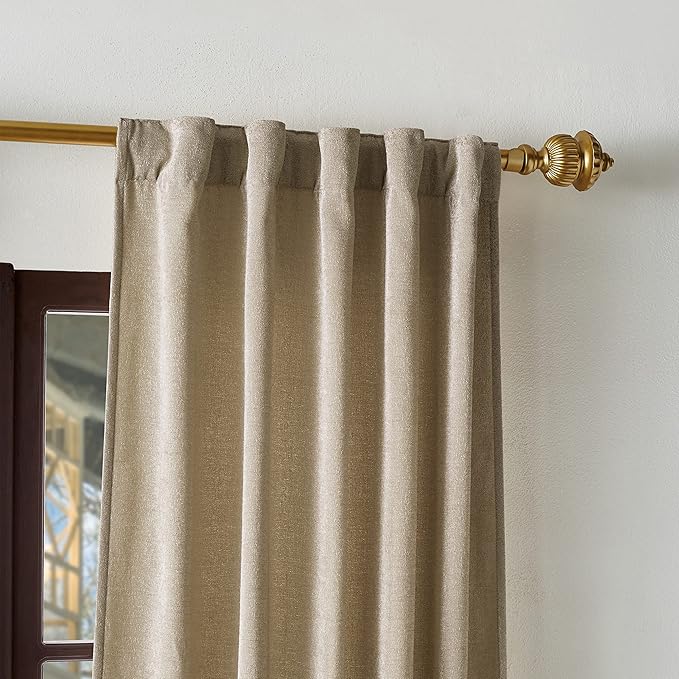 Martha Stewart Naples Chenille Solid Back Tab Window Curtain Panel Pair, 95", Natural